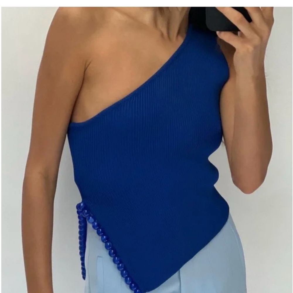 Zara One Shoulder Blue Top
